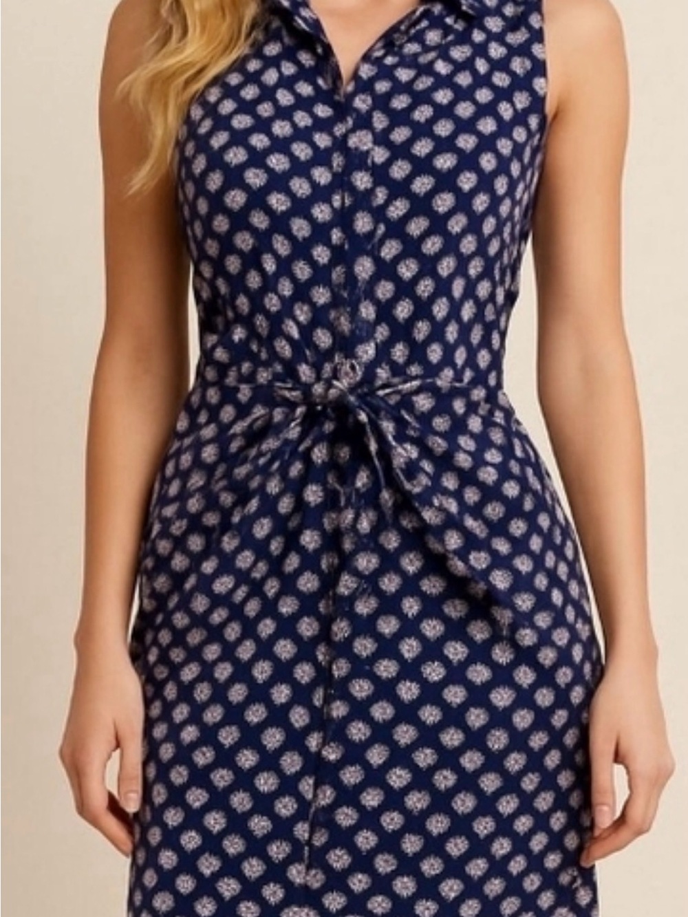 MICHAEL KORS Sleeveless Navy Printed Tie-Waist Dress